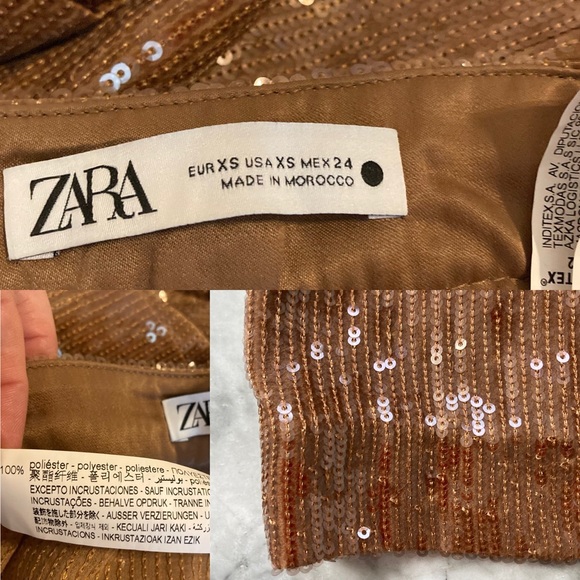 ZARA Copper Brown Sequin Pleated Wide Leg Pants - Picture 10 of 15